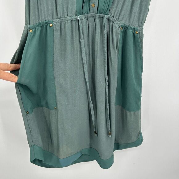 ANTHROPOLOGIE Maeve Green Blue Boho Gold Detail Lightweight Dress Size Small - Picture 5 of 7